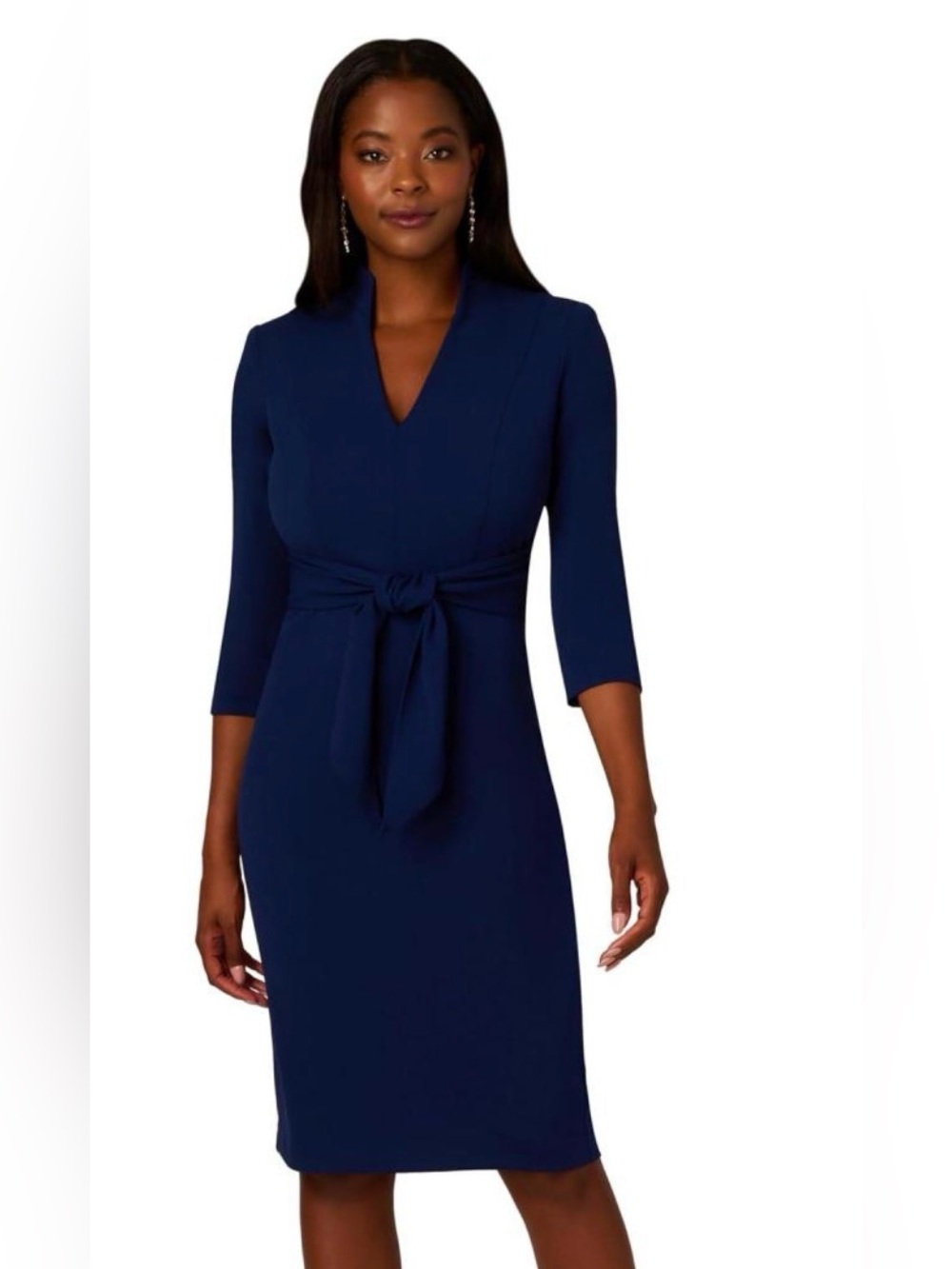 ✨ Adrianna Papell Front Tie Navy Satin Dress Size 16 NWT